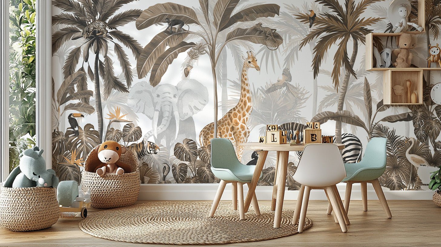 Jungle Jive Sepia Wallpaper Mural - Wallanza