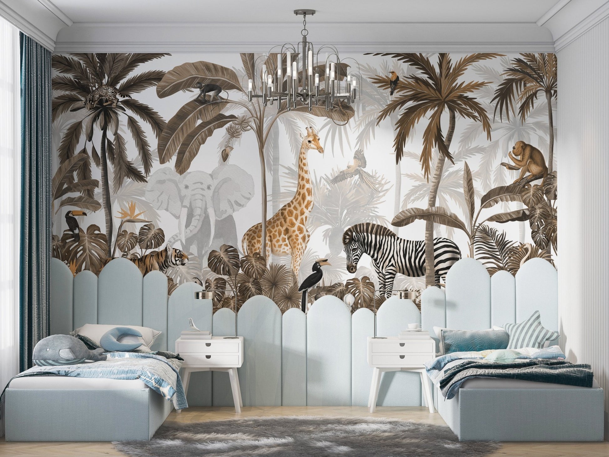 Jungle Jive Sepia Wallpaper Mural - Wallanza