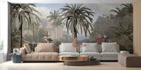 Tropical jungle mural featuring dense, vibrant foliage for living room wall.
