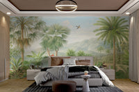 Mountain backdrop tropical landscape paradise wall mural for bedroom.