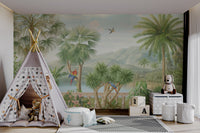 Jungle Paradise Mural with pineapple plants in modern kids playroom.