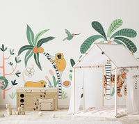 Safari-themed wall mural for adventurous jungle decor in nursery
