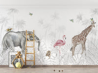 Fun jungle animals wall mural for a vibrant kids play room design