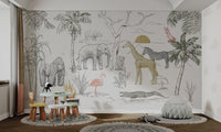 Grey crocodile sketch jungle safari mural for kids room walls.