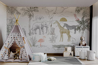 Cobra line art on Jungle Safari Wall Mural for minimalist kids space.