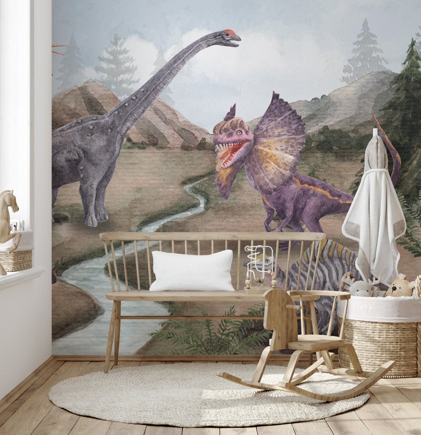 Classic style jurassic Era wallpaper mural with balanced color.
