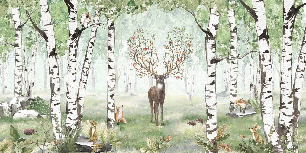Forest Deer Wallpaper Mural in your room — zoomed