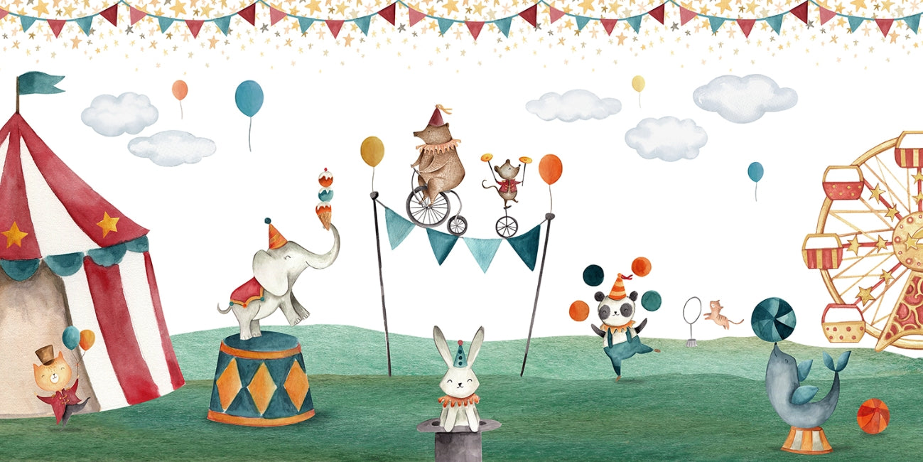 Playful Circus Animals Wall Mural