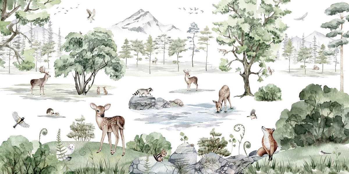 Winter Deer Forest Wallpaper Mural