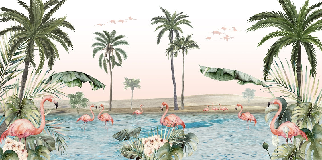 Palm and Flamingo Wallpaper Mural