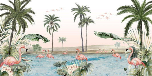 Palm and Flamingo Wallpaper Mural