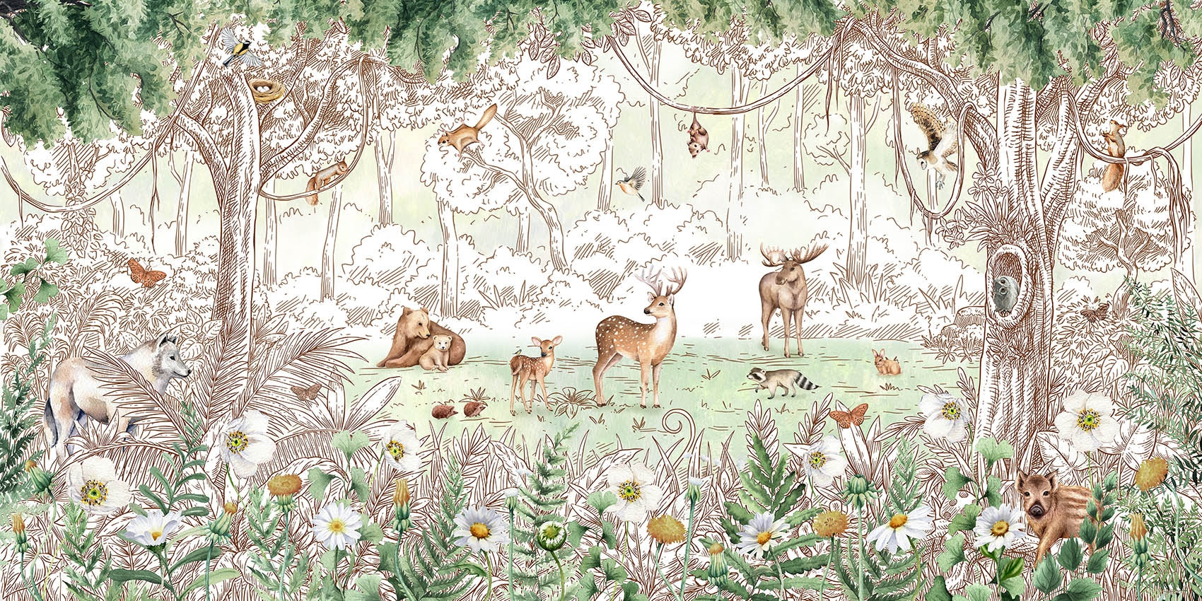 Forest friends in spring season wallpaper for walls