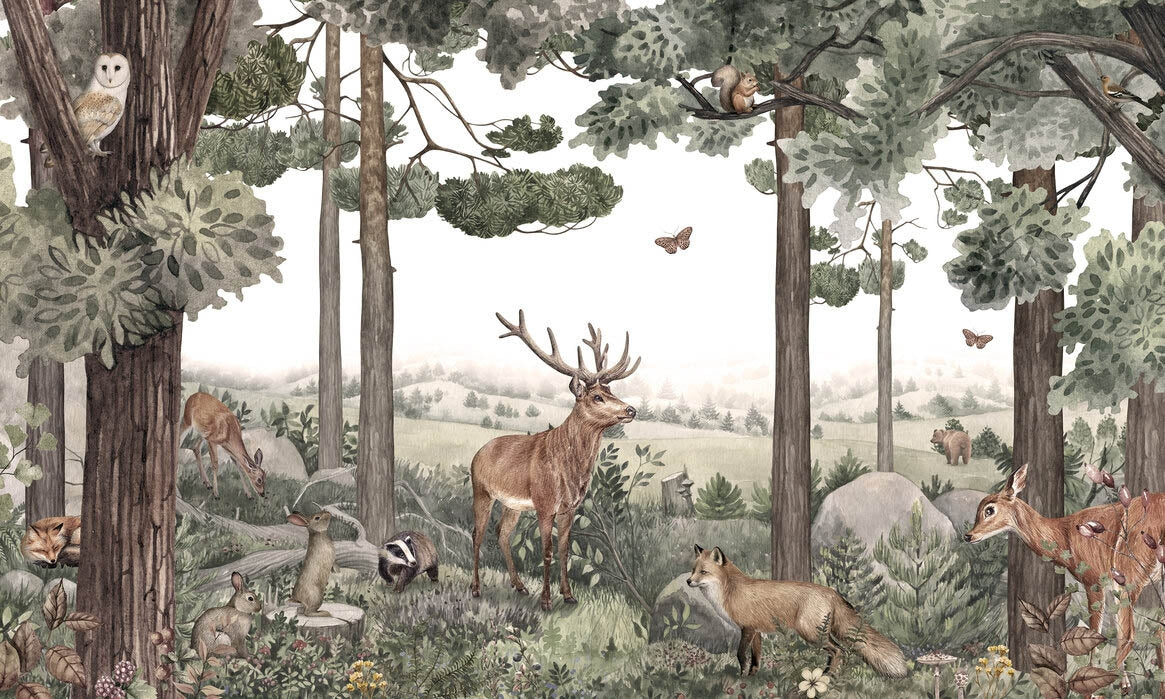 Forest Jive Stag and Deer Wallpaper Mural