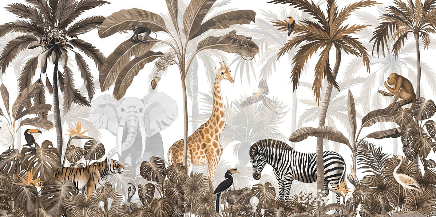 Jungle Jive Sepia Wallpaper Mural