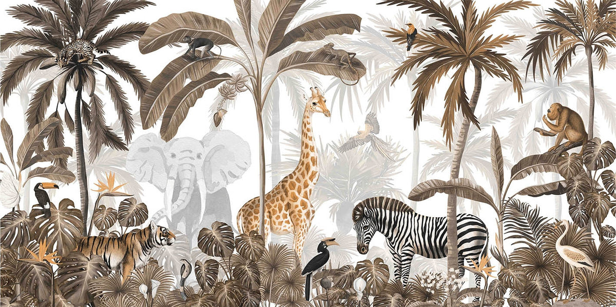 Jungle Jive Sepia Wallpaper Mural in your room — zoomed