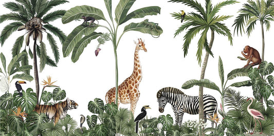 Tropical Forest Wild Animals and Trees Wallpaper