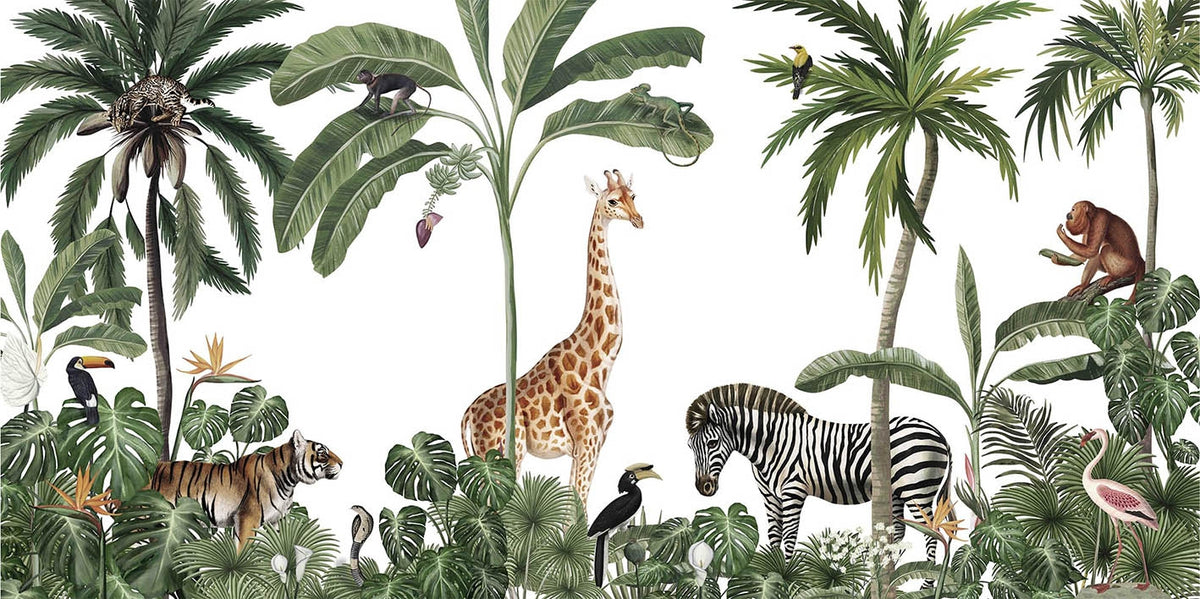 Tropical Forest Wild Animals and Trees Wallpaper in your room