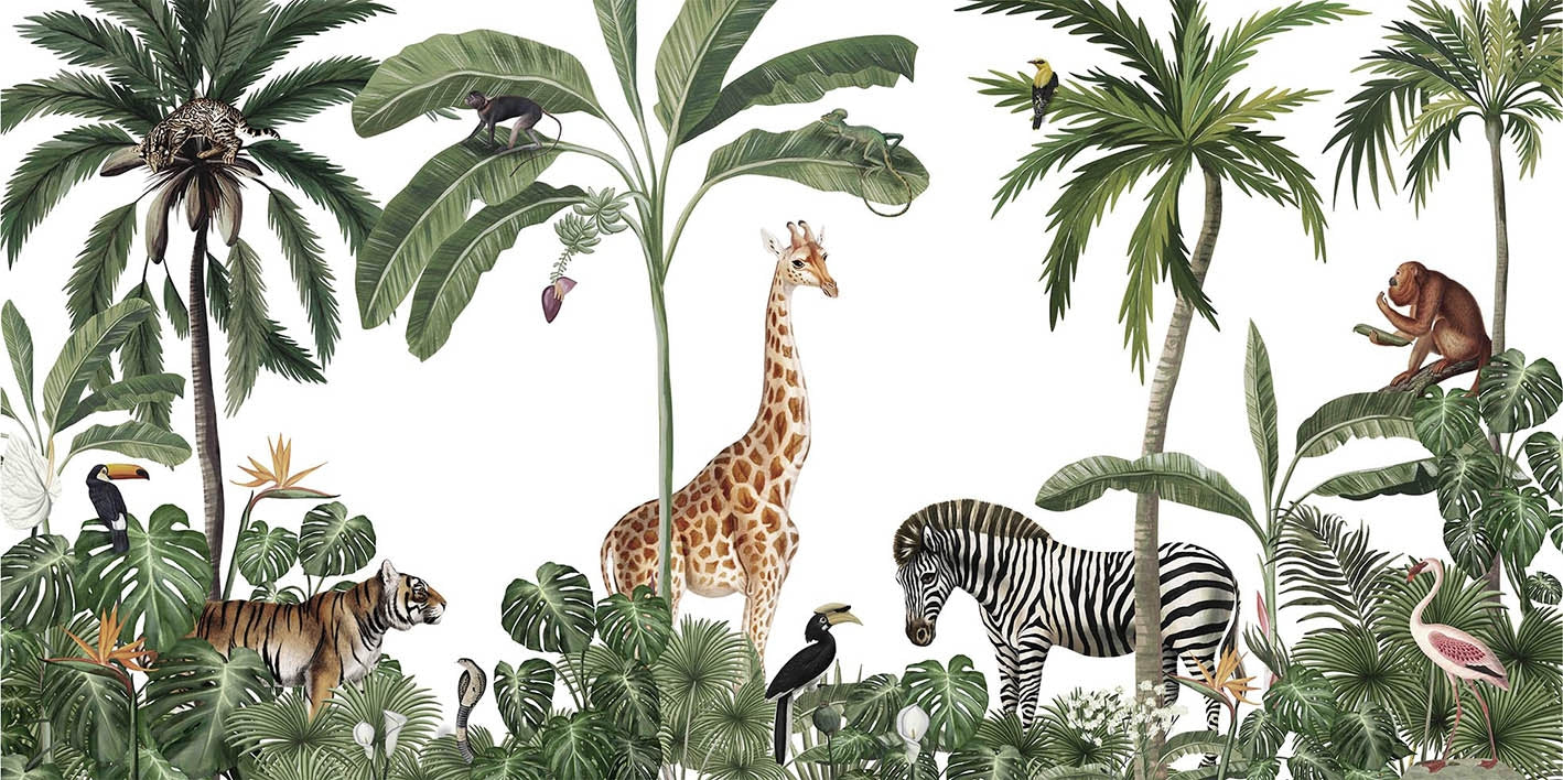 Tropical Forest Wild Animals and Trees Wallpaper