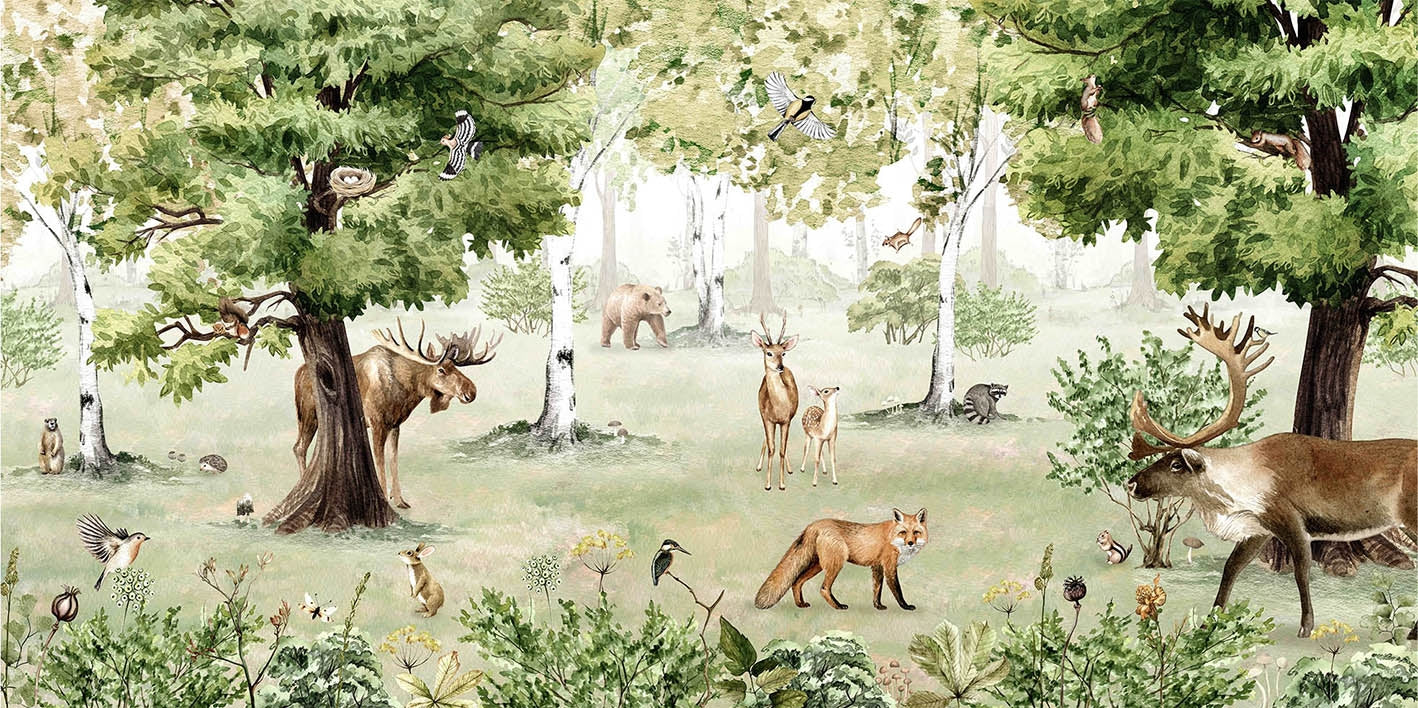 Watercolor Woodland Wonders Mural Wallpaper