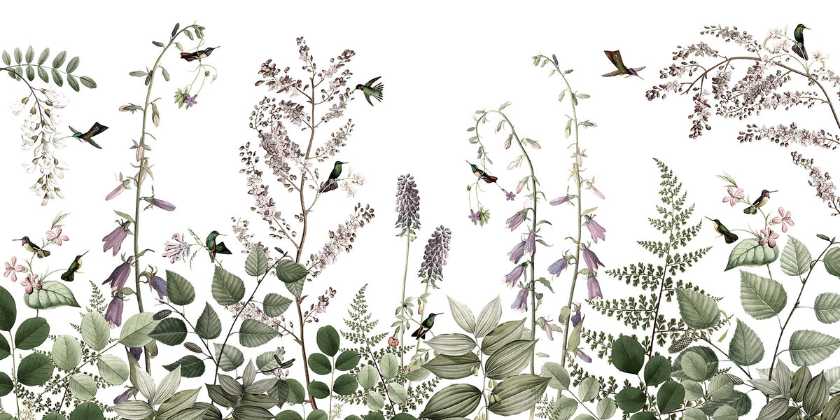 Hummingbird Hedge Wall Mural in your room — zoomed