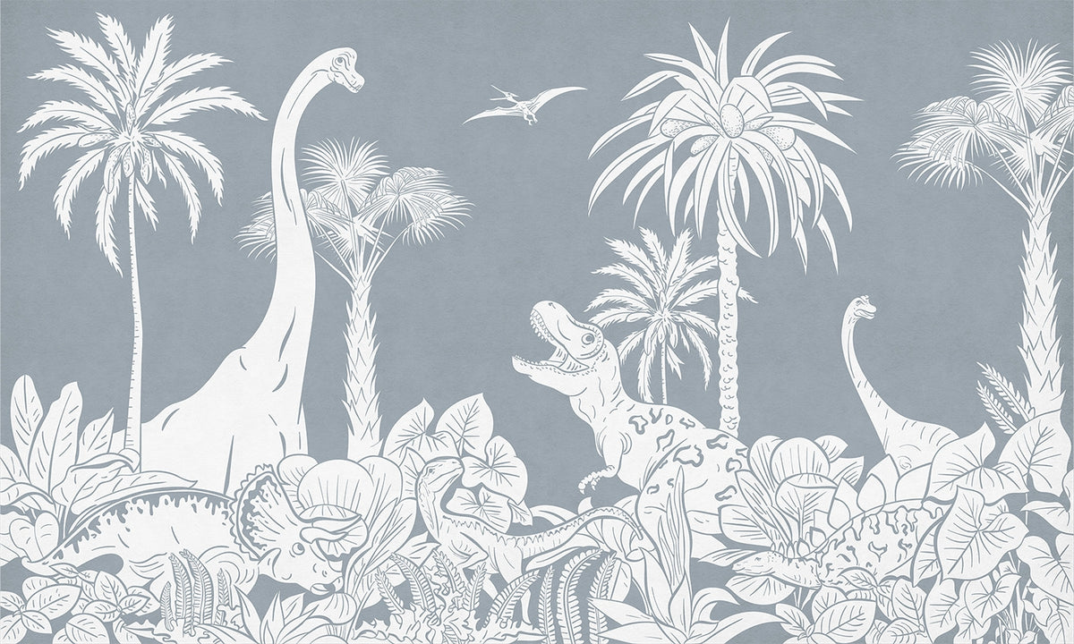 Monochrome Dino Blue Mural in your room