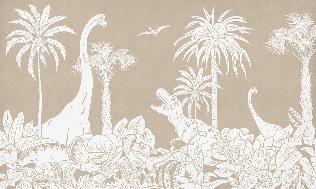 Monochrome Dino Brown Wall Mural in your room — zoomed