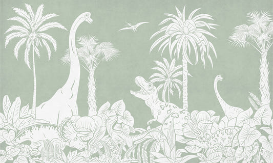 Monochrome Dino Green Wall Mural