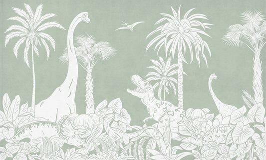 Monochrome Dino Green Wall Mural