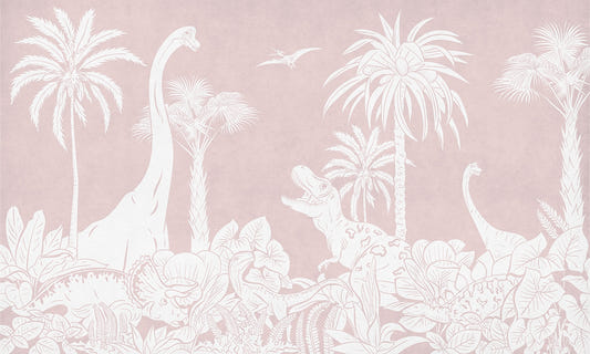 Monochrome Dino Pink Wall Mural
