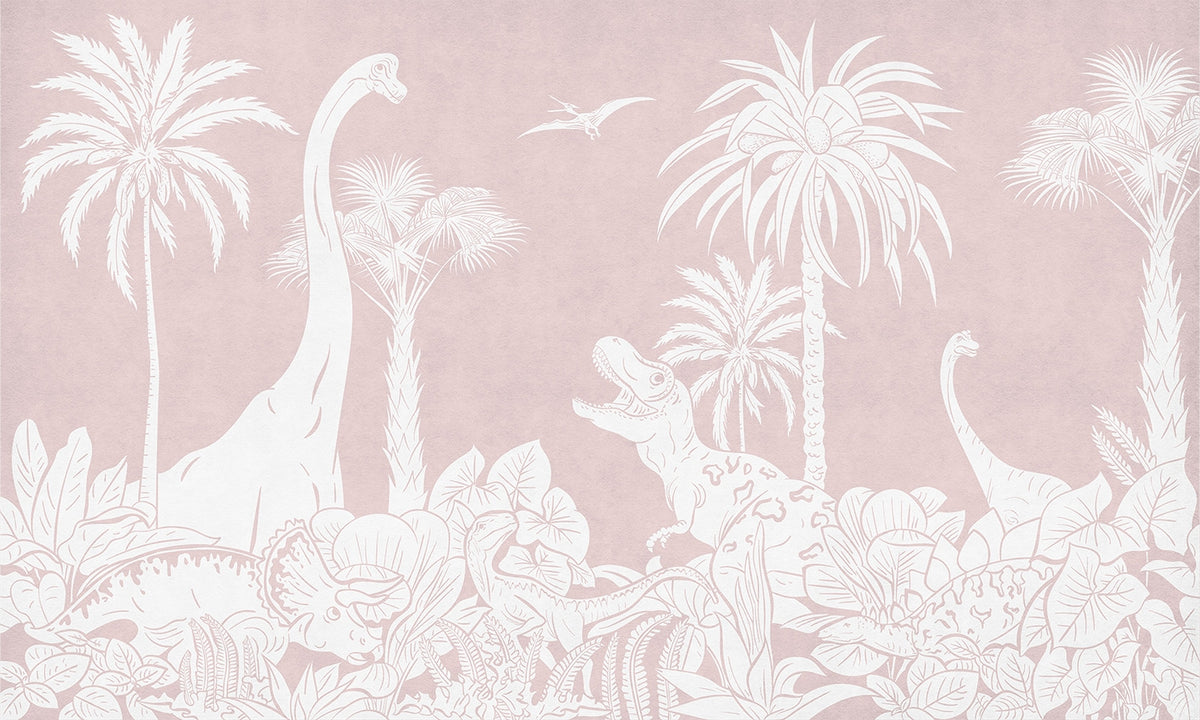Monochrome Dino Pink Wall Mural in your room — zoomed