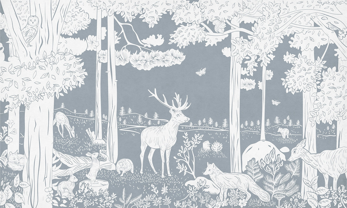 Monochrome Forest Blue Wallpaper Mural