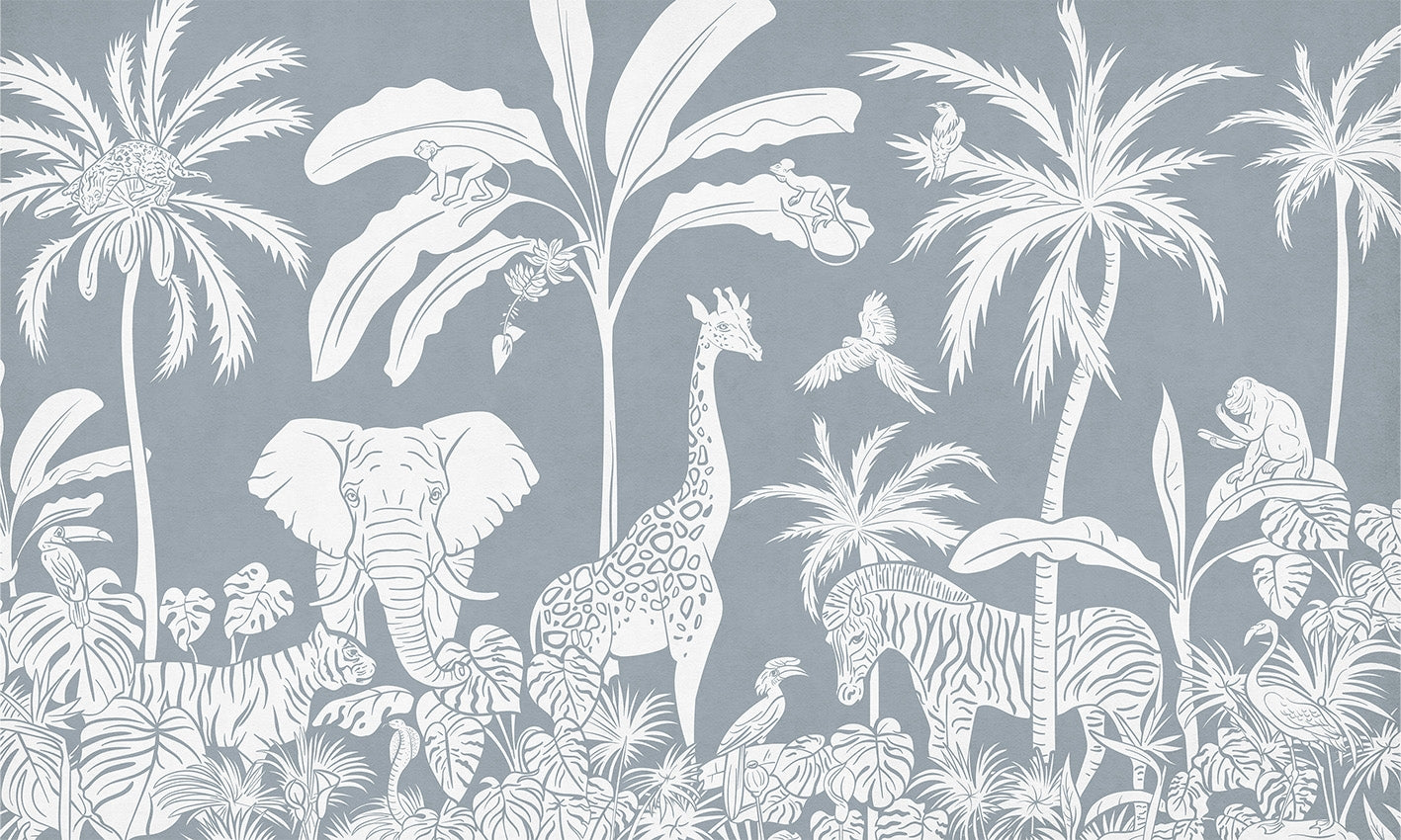Monochrome Jungle Blue Wall Mural