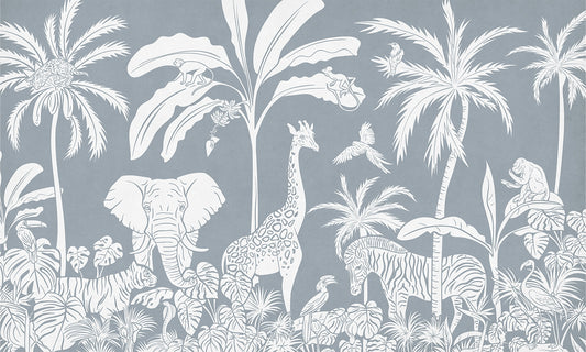 Monochrome Jungle Blue Wall Mural