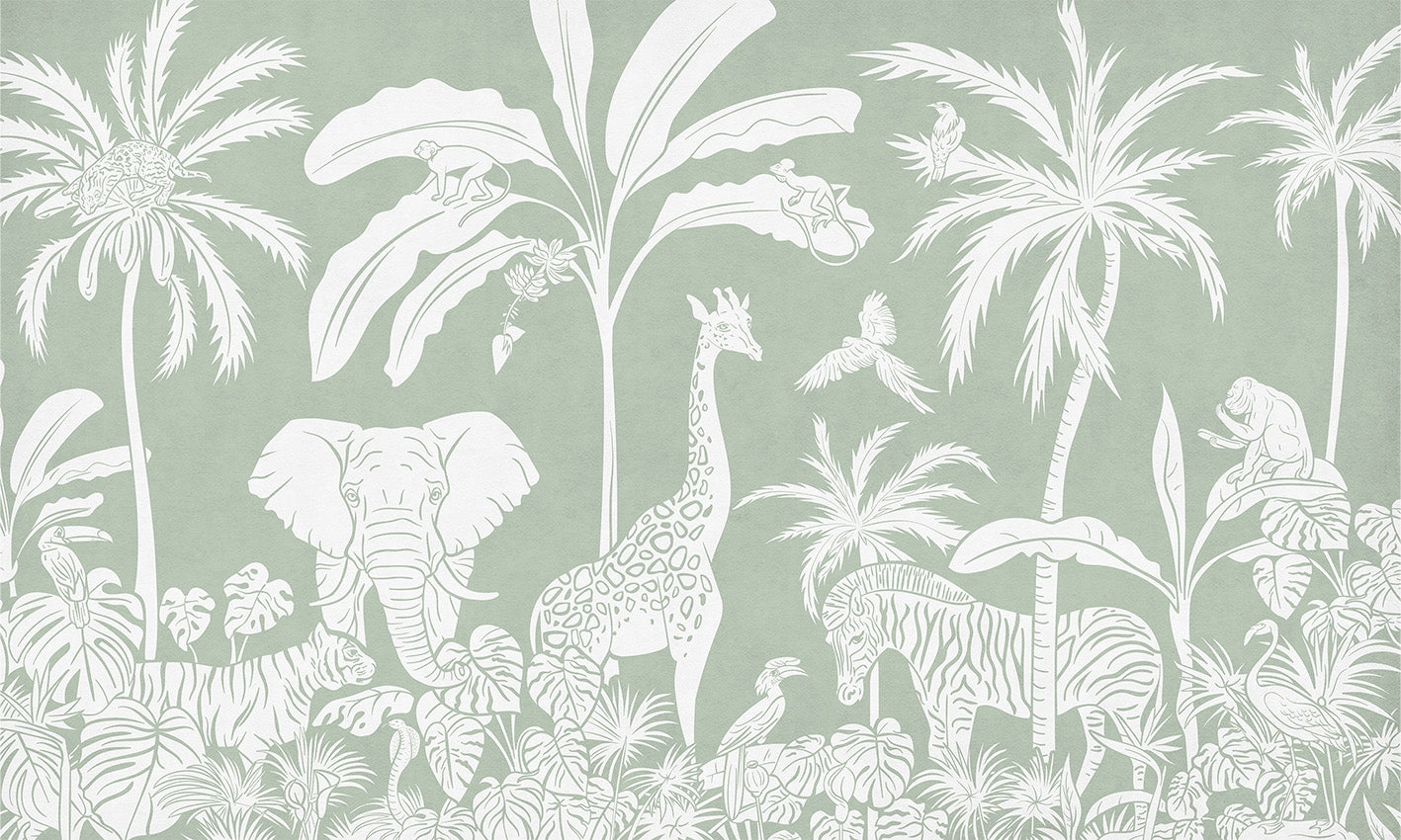 Monochrome Jungle Green Wall Mural