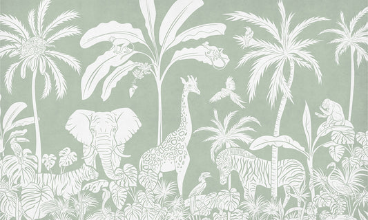 Monochrome Jungle Green Wall Mural
