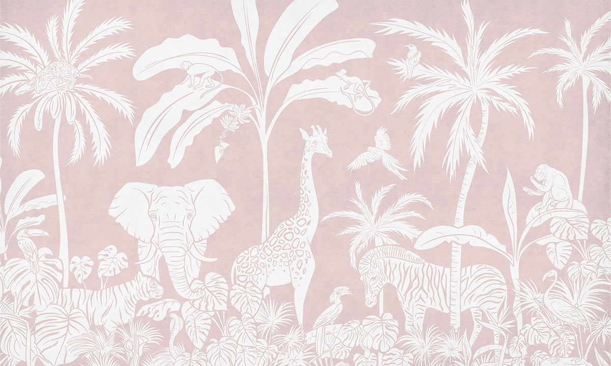 Monochrome Jungle Pink Wall Mural in your room