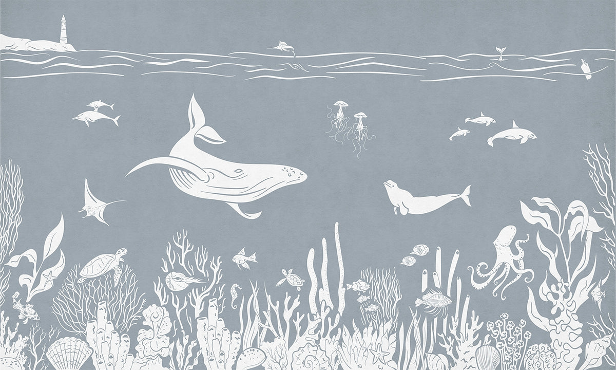 Monochrome Sea Blue Wallpaper Mural in your room