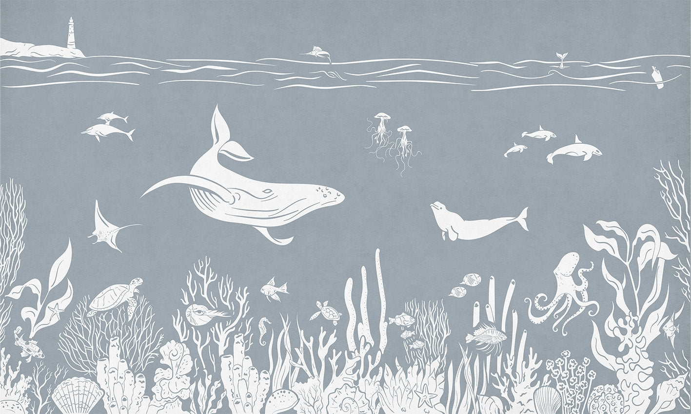Monochrome Sea Blue Wallpaper Mural