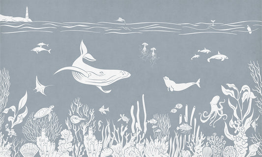 Monochrome Sea Blue Wallpaper Mural