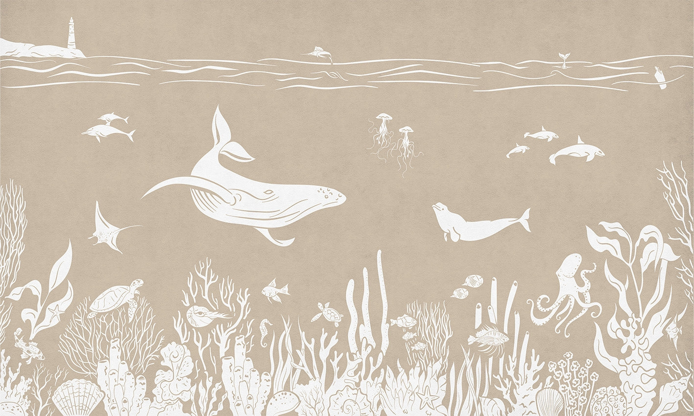 Monochrome Sea Brown Wallpaper Mural