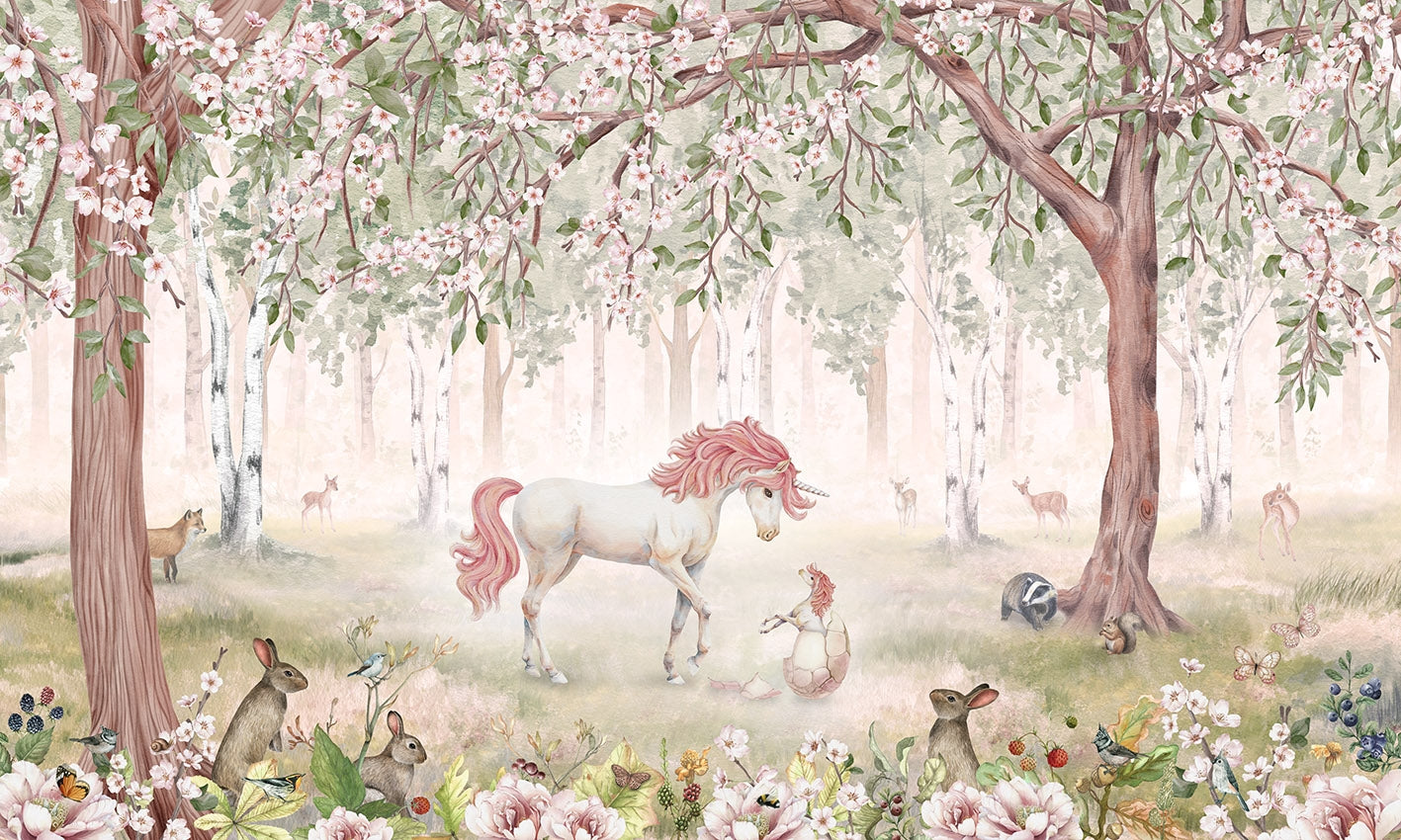 Unicorn Forest Green Wallpaper Mural