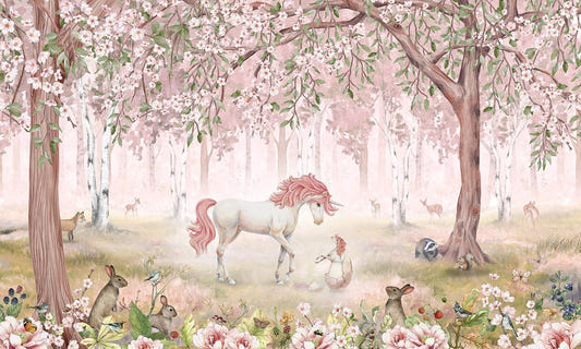 Unicorn Forest Pink Wallpaper Mural
