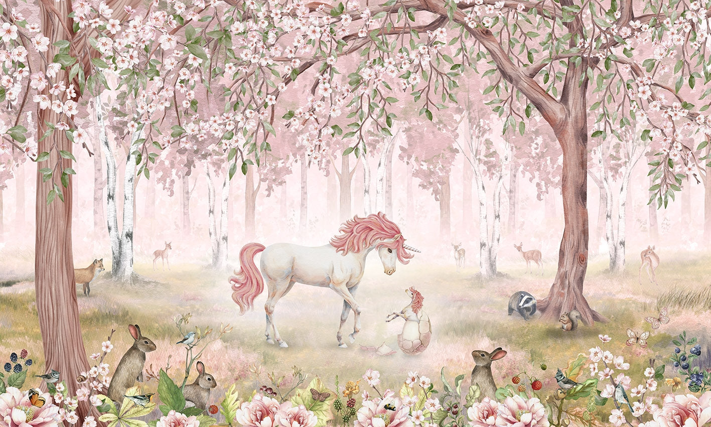 Unicorn Forest Pink Wallpaper Mural