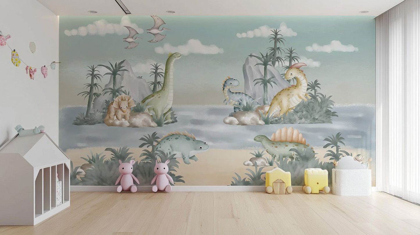Kids Dinosaur Hills Wall Mural - Wallanza