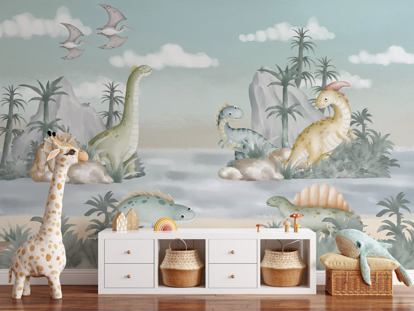 Kids Dinosaur Hills Wall Mural - Wallanza