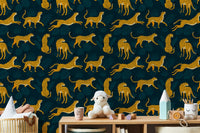 Leopard and tropical foliage pattern wallpaper for kids playroom.