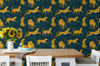 Playful leopard and leaves wallpaper  for dining room.