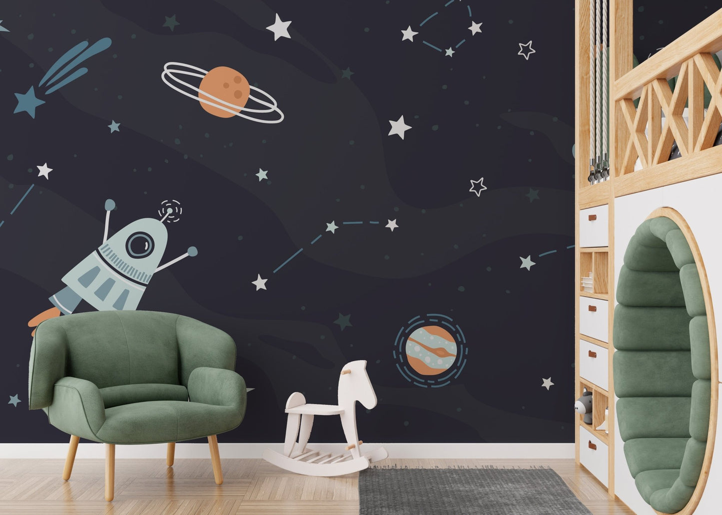 Kids space dream wallpaper with planets

