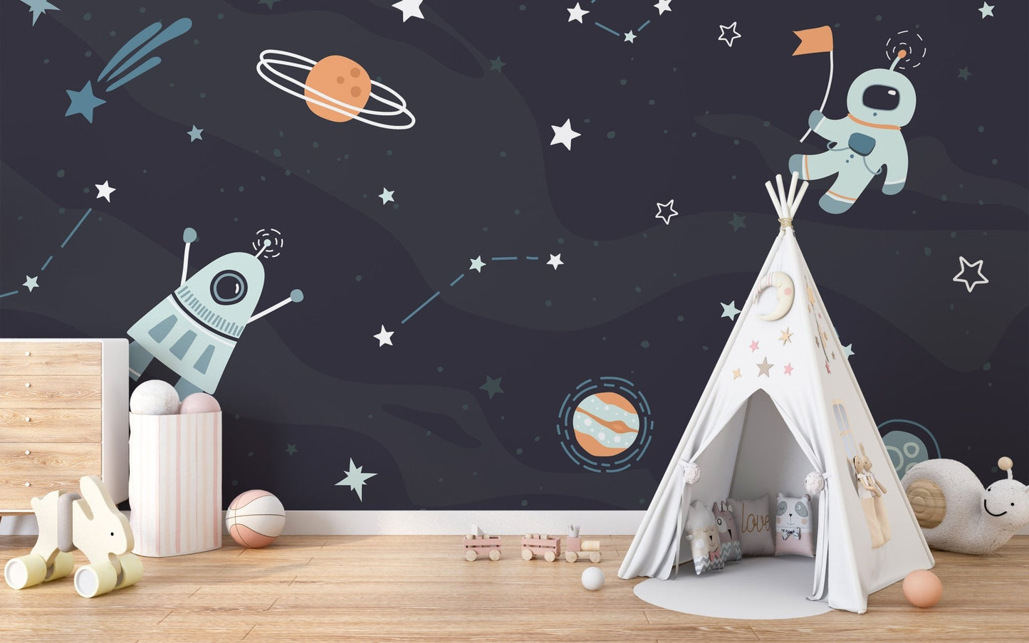 Starry night mural perfect for kids dreaming
