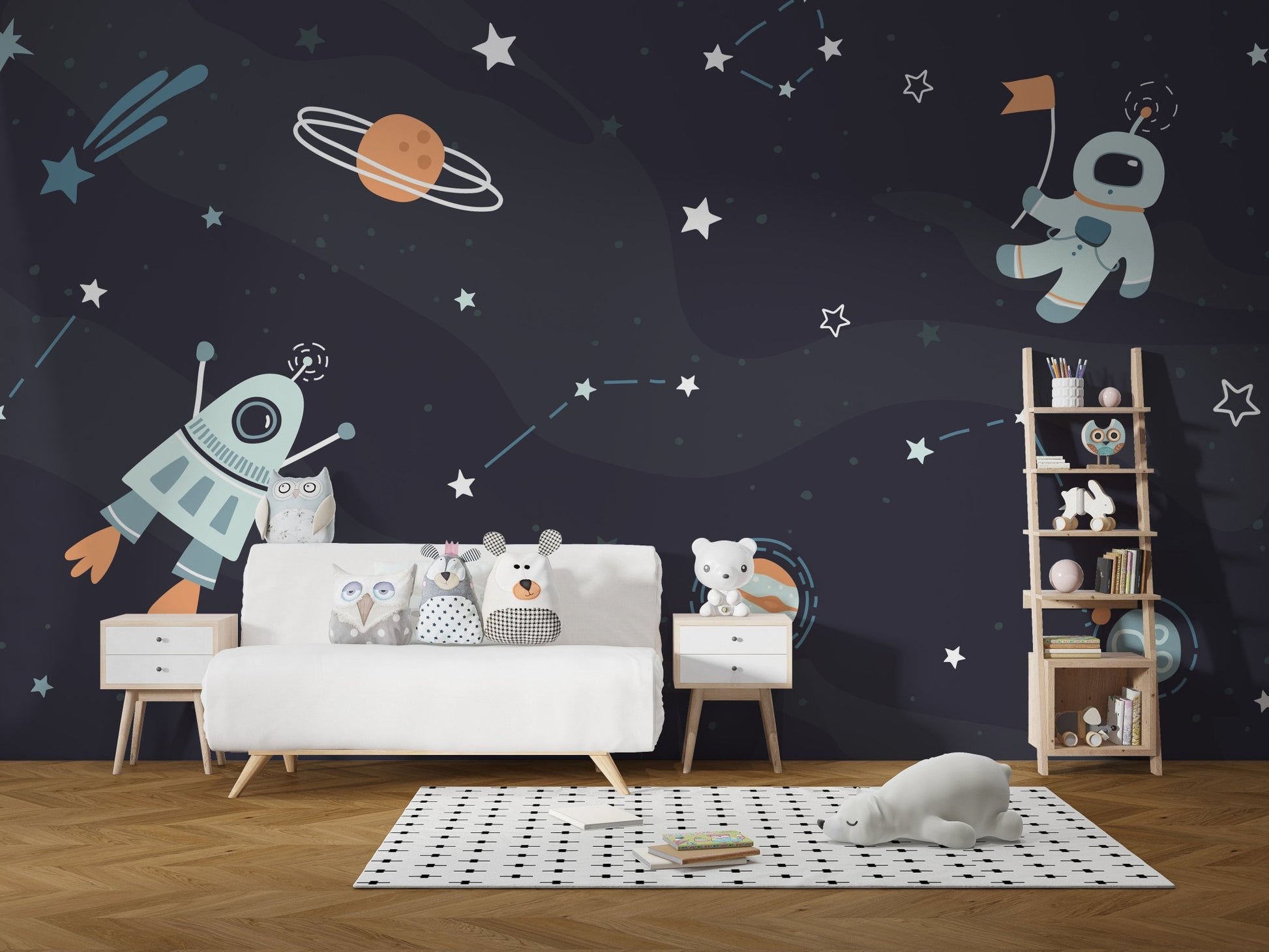 Astronaut and stars mural for kids walls
